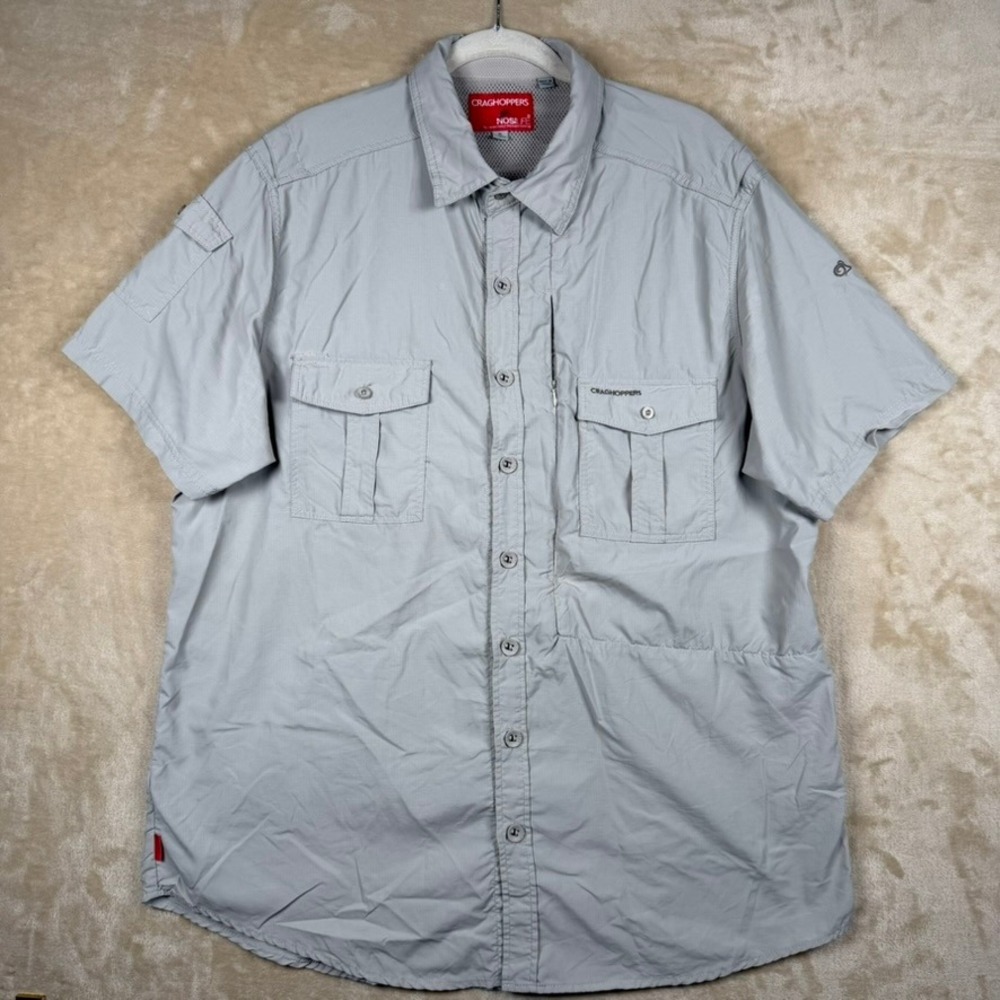 Craghoppers NosiLife Mens XL Grey Short Sleeve Ripstop Hiking‎ Safari Shirt